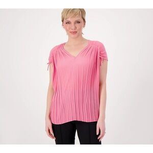 Attitudes by Renee Global IllusionsCinch Pleated Top Pink XL